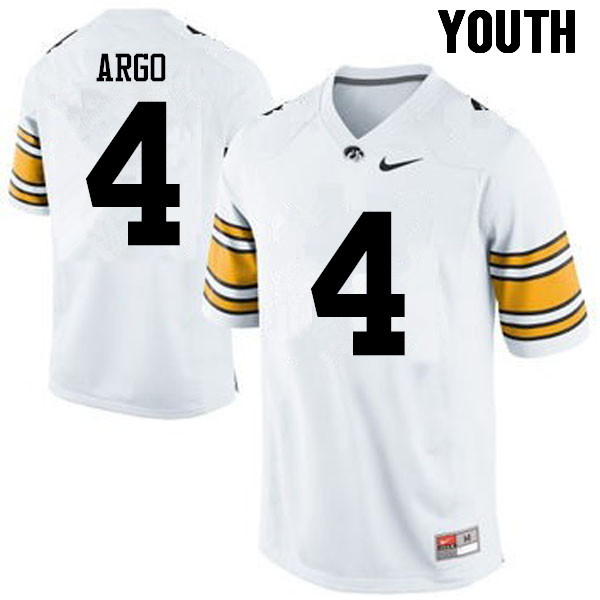 Youth Iowa Hawkeyes #4 Joe Argo College Football Jerseys-White